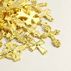 ミックススタイルクロスチベットスタイルの合金ペンダント  ゴールドカラー  18~40x9~25x2~3mm  穴：1~2mm