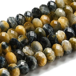 Natürlichen Tigerauge Perlen Stränge, facettiert, gefärbt, Rondell, Schwarz, 8~8.5x5~5.5 mm, Bohrung: 1 mm, ca. 71 Stk. / Strang, 15.31'' (38.9 cm)