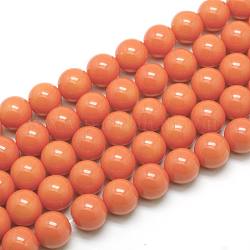 Eco-Friendly Round Baking Paint Glass Beads Strands, Cotton Cord Threaded, Dark Orange, 4~4.5mm, Hole: 0.7~1.1mm, about 104pcs/strand, 15 inch