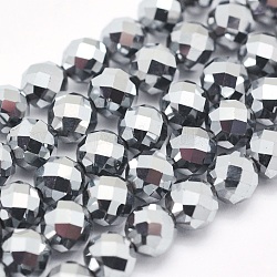 Fili di perline di pietra terahertz, tondo, sfaccettato, 4mm, Foro: 0.8 mm,circa95pcs/filo, 15.3 pollici (39 cm)