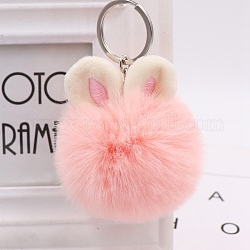 Portachiavi in finta pelliccia di coniglio, coniglio, rosa caldo, pendente: 7 cm