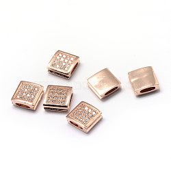 Стойки обшивки латунь кубического циркония бусы, долговечный, квадратный, розовое золото , 9x9x4 мм, отверстие : 1.5x5.5 мм