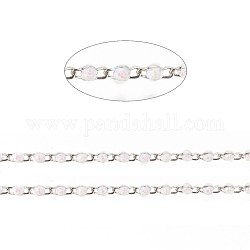 Handgefertigte Perlenkette aus Messing, Gliederketten, mit Emaille, langlebig plattiert, ungeschweißte, mit Spule, weiß, 5x2x2 mm, ca. 32.8 Fuß (10m)/Rolle