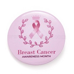 Mois de sensibilisation au cancer du sein broche en fer blanc, badge rond plat rose pour vêtements sacs vestes, platine, motif de feuille, 44x7mm