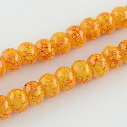 Spray Painted Glass Beads, Large Hole Beads, Rondelle, Gold, 10~11x7.5~8mm, Hole: 3~3.5mm