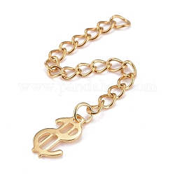 304 Stainless Steel Chain Extender, Curb Chain, with 202 Stainless Steel Charms, Crown, Golden, 59mm, Link: 3.7x3x0.5mm, Crown: 8x10x0.7mm