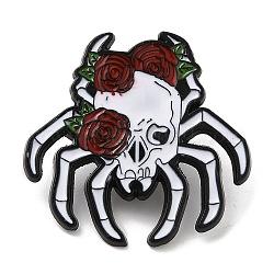 Spille smaltate di Halloween, badge in lega nera per elettroforesi per abiti da zaino, ragno con rosa, 30x30.5x1.5mm