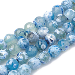 Naturelles feu crépitent agate perles brins, teinte, ronde, lumière bleu ciel, 8mm, Trou: 1.5mm, Environ 50 pcs/chapelet, 14.96 pouce
