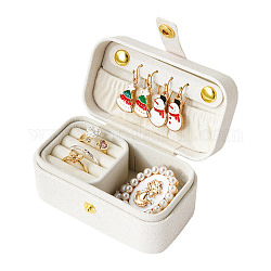 Boîte à bijoux rectangle en simili cuir, boîte de rangement portable d'accessoires de bijoux de voyage, blanc, 9.5x5x5 cm