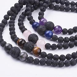 Colliers de perles en pierres gemmes naturelles, avec des perles de pierre de lave naturelle et des fermoirs à pince de homard en laiton plaqué platine, 17.71 pouce (45 cm)