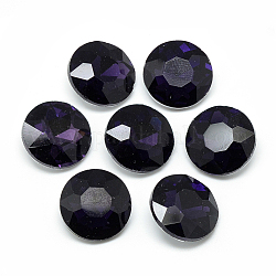 Cabujones de cristal con rhinestone, espalda plateada, facetados, plano y redondo, púrpura, 12x4.8mm