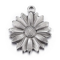 304 Stainless Steel Pendants, Flower, Stainless Steel Color, 26x22x3mm, Hole: 2mm
