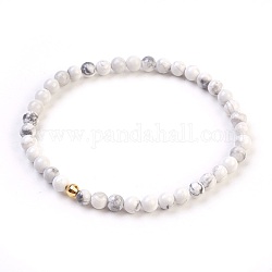 Natural Howlite Stretch Bracelets, with 925 Sterling Silver Spacer Beads, Round, 2-1/8 inch(5.5cm)
