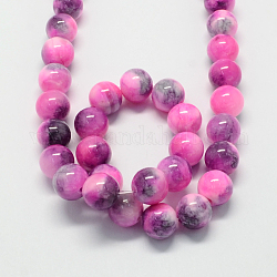 Natural Dyed White Jade Gemstone Bead Strands, Round, Deep Pink, 6mm, Hole: 1mm, about 66pcs/strand, 15.7 inch