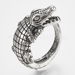 Сплав манжеты кольца пальцев, широкая полоса кольца, crocilisk, античное серебро, Размер 9, 19 мм