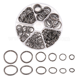 Пандахолл элита 6 стили железные открытые соединительные кольца, текстурированный, круглые кольца, металлический черный, 8~20x1.2~1.8 мм, внутренний диаметр: 5.5~16.7 мм, около 222 шт / упаковка