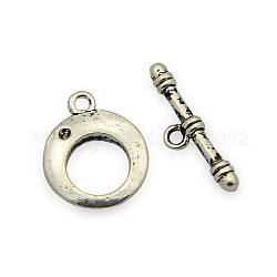Brass Toggle Clasps, Nickel Free, Antique Silver, Ring: about 18x15x3mm, hole: 1mm, Bar: about 22x6x2mm, Hole: 1mm
