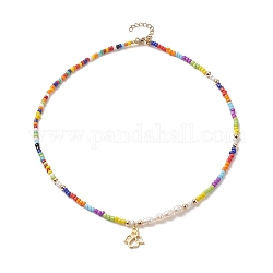 Collane di perle naturali coltivate d'acqua dolce e semi di vetro, collane con ciondolo angelo in ottone per donna, colorato, 17.64 pollice (44.8 cm)