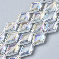 Galvanisieren Glasperlen, AB Farbe, Rhombus, klar ab, 15x10x4 mm, Bohrung: 0.9 mm, ca. 43 Stk. / Strang, 24.61'' (62.5 cm)
