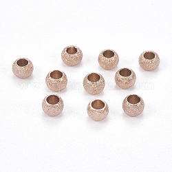 Ionenbeschichtung (IP) 304 strukturierte Edelstahlperlen, Runde, Roségold, 4x3 mm, Bohrung: 2 mm