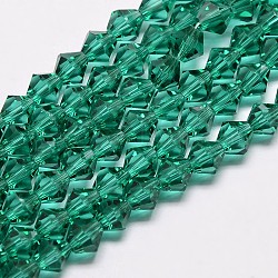 Cristallo austriaco imitazione 5301 bicone perline, sfaccettate perle di vetro fili, ciano scuro, 3x3~3.5mm, Foro: 0.5 mm, circa 125~130pcs/filo, 15.5 pollice
