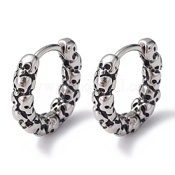 316 Stainless Steel Skull Hoop Earrings for Men Women, Antique Silver, 13.5x15x3mm, Pin: 1mm