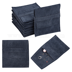 Velvet Jewelry Flap Pouches, Folding Envelope Bag for Earrings, Bracelets, Necklaces Packaging, Rectangle, Midnight Blue, 96x90x2.5mm
