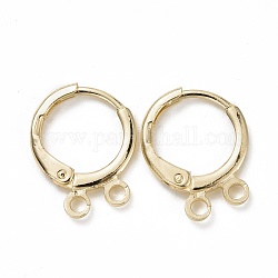 Латунные серьги-кольца Hugggie, с 2 петлей, золотые, 12 датчик, 14x11.5x2 мм, штифты : 0.8 мм, отверстие : 1.5 мм
