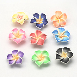 Handmade Polymer Clay 3D Flower Plumeria Beads, Mixed Color, 30x11mm, Hole: 2mm