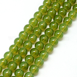 Chapelets de perles en verre peint, imitation opalite, ronde, vert olive, 8mm, Trou: 1.3~1.6mm, Environ 100 pcs/chapelet, 31.4 pouce