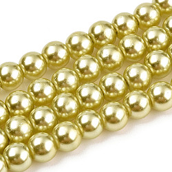 Chapelets de perles rondes en verre peint, vert jaune, 6~7mm, Trou: 1mm, Environ 145 pcs/chapelet, 31.4 pouce