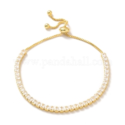 Clear Cubic Zirconia Tennis Bracelet with Box Chains, Adjustable Slider Bracelet for Women, Cadmium Free & Lead Free, Real 18K Gold Plated, Inner Diameter: 1-5/8~2-7/8 inch(4.2~7.2cm)