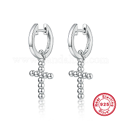 925 Sterling Silber Reifen Ohrringe, Religion-Kreuz-Ohrhänger für Frauen, Silber, 31x11 mm