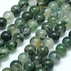 Chapelets de perles en agate mousse naturelle, ronde, 6mm, Trou: 0.8mm, Environ 63 pcs/chapelet, 14.76 pouce (37.5 cm)