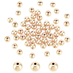 PandaHall 50pcs 14K Gold Plated Brass Beads, 8mm Long-lasting Gold Spacer Beads Tarnish Resistant Seamless Loose Beads Smooth Ball Beads for Beading DIY Crafts Bracelet Necklace Making