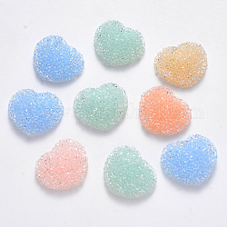 Opaque Acrylic Beads, with Crystal Rhinestone, Imitation Candy Food Style, Heart, Half Drilled, Mixed Color, 21x25x8mm, Half Hole: 2mm