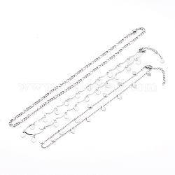 Conjuntos de collares, 304 collares de cadena figaro de acero inoxidable y collares con colgante de corazón, color acero inoxidable, 14.96~18.77 pulgada (38~47.7 cm), 3 PC / sistema