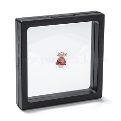 Présentoirs de bijoux de suspension de film mince de pe transparent carré, avec boîte extérieure en papier, pour bague collier bracelet boucle d'oreille stockage, noir, 11x11x2 cm