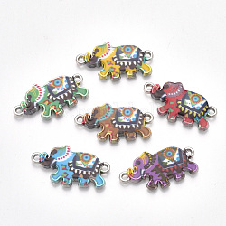 Printed Alloy Links connectors, with Enamel, India Elephant, Platinum, Mixed Color, 14.5x26x2mm, Hole: 1.5mm
