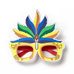 Feutre brésil carnaval lunettes cadre décoration, lunettes mascarade masques, accessoires de scène, avec support en plastique, motif de plume, 150x162x15mm
