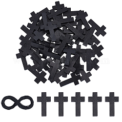 Nbeads 50Pcs Spray Painted Wood Pendants, Religion Corss Charm, with 1 Bundle Winding Waxed Polyester Cord, Black, Cross: 41x23.5x5mm, Hole: 1.6mm