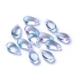 Breloques en verre transparent, teints et chauffée, larme, bleu ciel, 13.5x8x5.5mm, Trou: 1mm