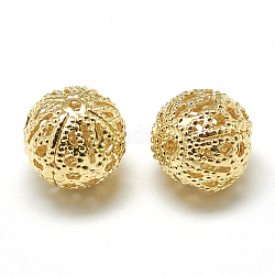 Perline filigrana in ottone, palla in filigrana, tondo, vero placcato oro 18k, 10mm, Foro: 1 mm