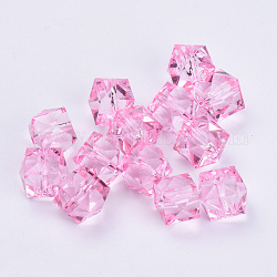 Transparent Acrylic Beads, Faceted, Cube, Pink, 20x20x18mm, Hole: 2.5mm, about 120pcs/500g