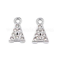 304 Stainless Steel Charms, with Crystal Rhinestone, Letter, Letter.A, 10~10.5x2~8x2mm, Hole: 1.2mm