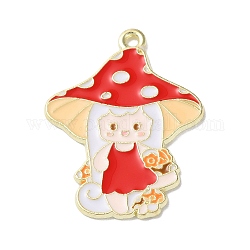 Zinc Alloy Pendant, with Enamel, Mushroom with Girl, Light Gold, Red, 30x23x1.5mm, Hole: 1.6mm