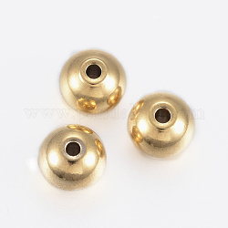 Revestimiento iónico (ip) 304 perlas de acero inoxidable, redondo, dorado, 10x9.5mm, agujero: 2 mm