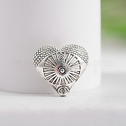 Tibetan Style Carved Heart Zinc Alloy Beads, Antique Silver, 12x13x6mm, Hole: 1mm