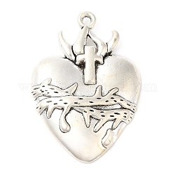 Tibetan Style Alloy Pendant, Sacred Heart Charm, Antique Silver, 42x28.5x5mm, Hole: 2mm