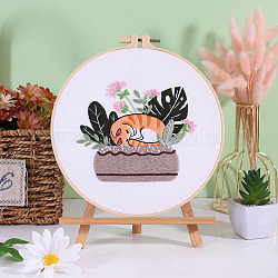 Flower DIY Embroidery Kits, Including Printed Fabric, Embroidery Thread & Needles, Embroidery Hoop, Dark Green, 200mm